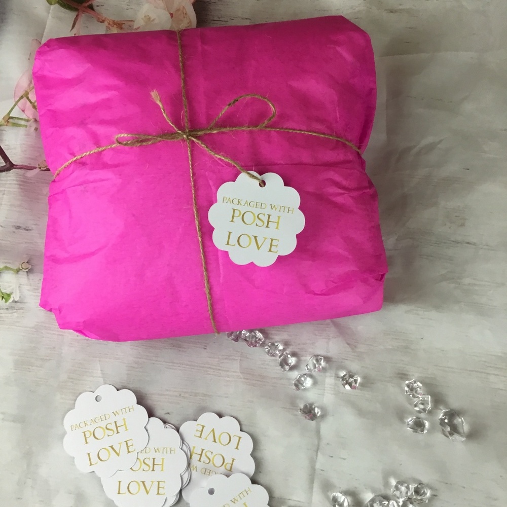 100 Packaged With Posh Love  Round Scallop Hanging Tags